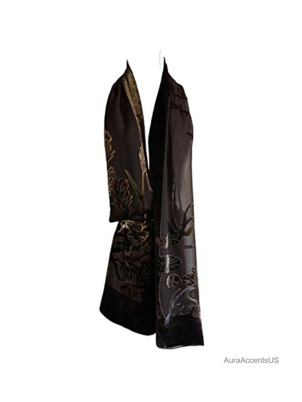 Silk Base Burn-out Velvet Shawl 72" L x 21" W Hand Rolled Edges Oblong